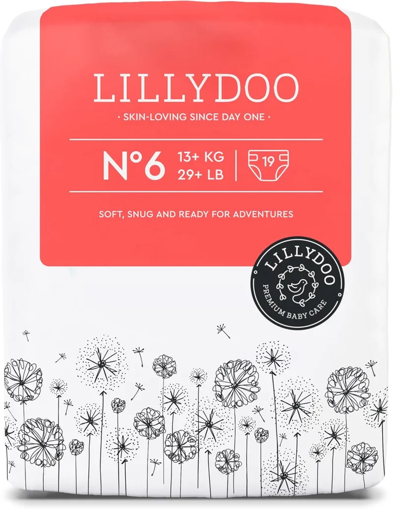 LILLYDOO ▫️ Fraldas suaves para a pele - tamanho 6 (13+ kg), 19 unidades, proteção contra fugas, suaves, sem perfumes nem loções e testadas dermatologicamente