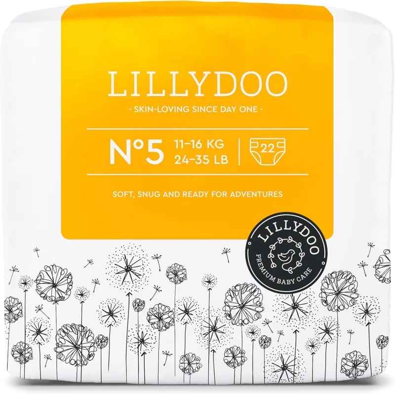 LILLYDOO ▫️ Fraldas amigas da pele - tamanho 5 (11+ kg), 22 peças, proteção contra fugas, macias, sem perfume e sem loção, testadas dermatologicamente.