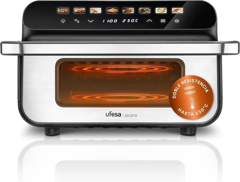 Ufesa ▫️ Jacana, Fritadeira de Ar 10 L, Dupla Resistência, Forno Elétrico de Mesa, Diâmetro 28 cm, Temperatura Máxima 230º C, Acessório Grill, Air Pulse Ultra 360ºC, Tecnologia Air Fryer, Fritadeira de Ar