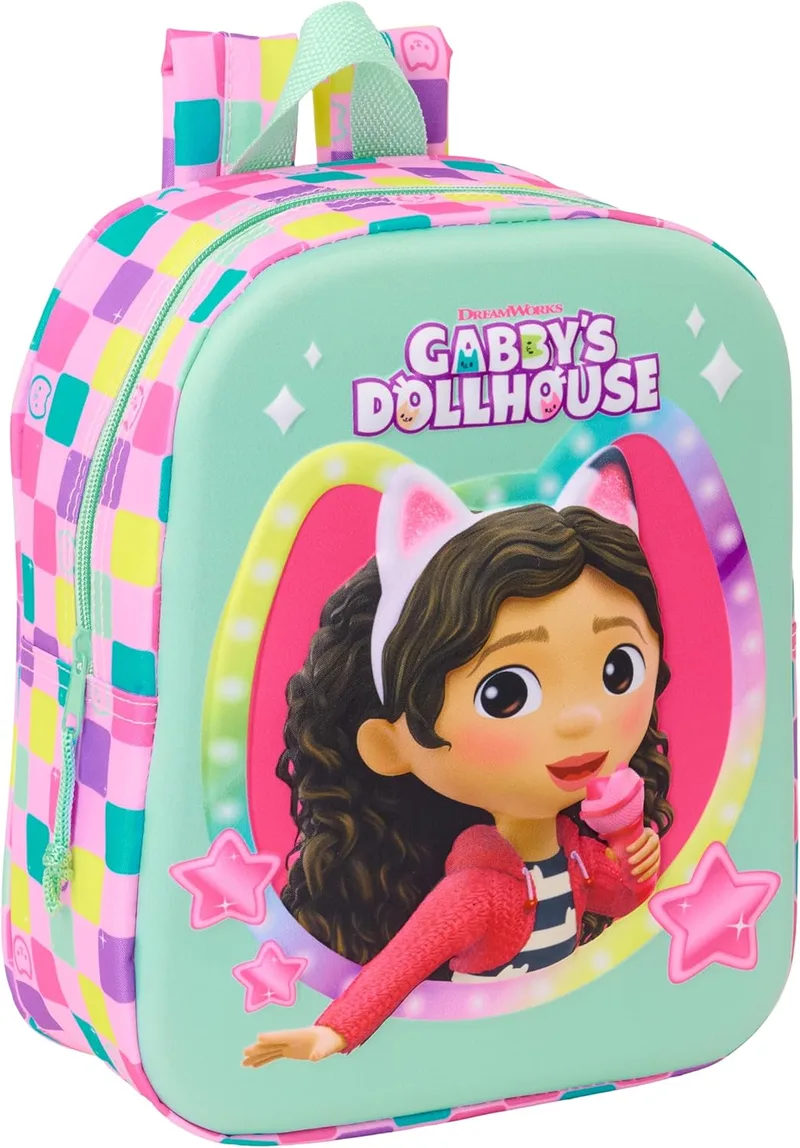 Safta ▫️ GABBY'S DOLLHOUSE 3D - Mochila 3D para o jardim de infância, adaptável ao carrinho, fácil de limpar, ideal para crianças de diferentes idades, cómoda e versátil, de qualidade e resistente, 22x10x27 cm