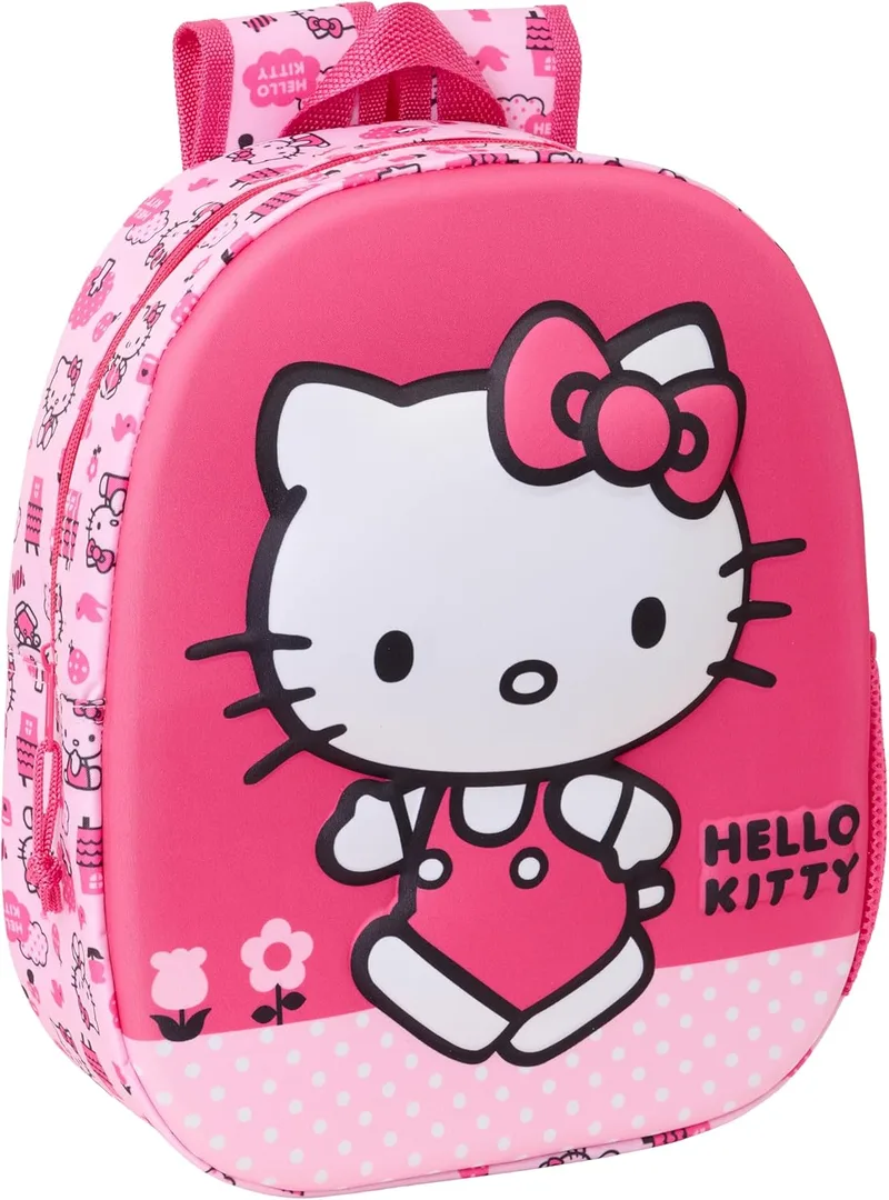 Safta ▫️ HELLO KITTY 3D - Mochila Escolar, com Design 3D, Adaptável ao Carrinho, Ideal para Crianças de Diferentes Idades, Confortável e Versátil, Qualidade e Resistente, 27x10x33 cm