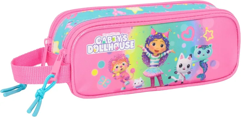 Safta ▫️ GABBY'S Dollhouse Confetti - Mala Dupla para Meninos, Mala Infantil, Mala para Meninos, Ideal para Crianças em Idade Escolar, Confortável e Versátil, Qualidade e Resistência, 21x6x8 cm
