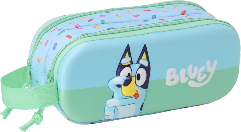 Safta ▫️ BLUEY 3D - Estojo duplo 3D, estojo para lápis para crianças, ideal para crianças em idade escolar, cómodo e versátil, de qualidade e resistente, 21x6x8 cm