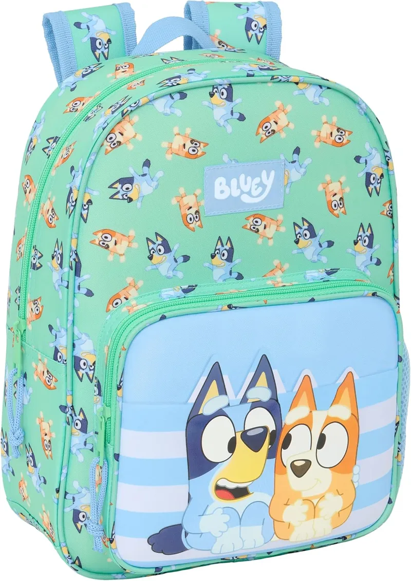 Safta ▫️ BLUEY SISTERS - Mochila escolar infantil com motivos animados, mochila para meninos, mochila infantil, adaptável a carrinhos, ideal para crianças em idade escolar, confortável e versátil, de qualidade e resistente, 26 x 11 x 34 cm