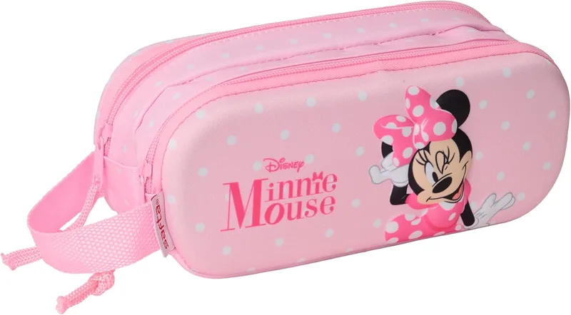 Safta ▫️ Minnie Mouse 3D - Estojo duplo 3D, estojo para lápis para crianças, estojo para lápis para crianças, ideal para crianças em idade escolar, cómodo e versátil, qualidade e resistência, 21x6x8 cm