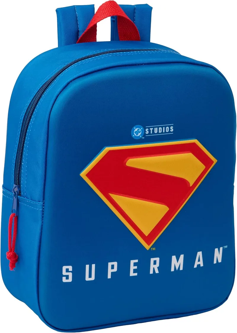 Safta ▫️ SUPERMAN 3D - Mochila 3D para o jardim de infância, adaptável ao carrinho, fácil de limpar, ideal para crianças de diferentes idades, cómoda e versátil, de qualidade e resistente, 22x10x27 cm