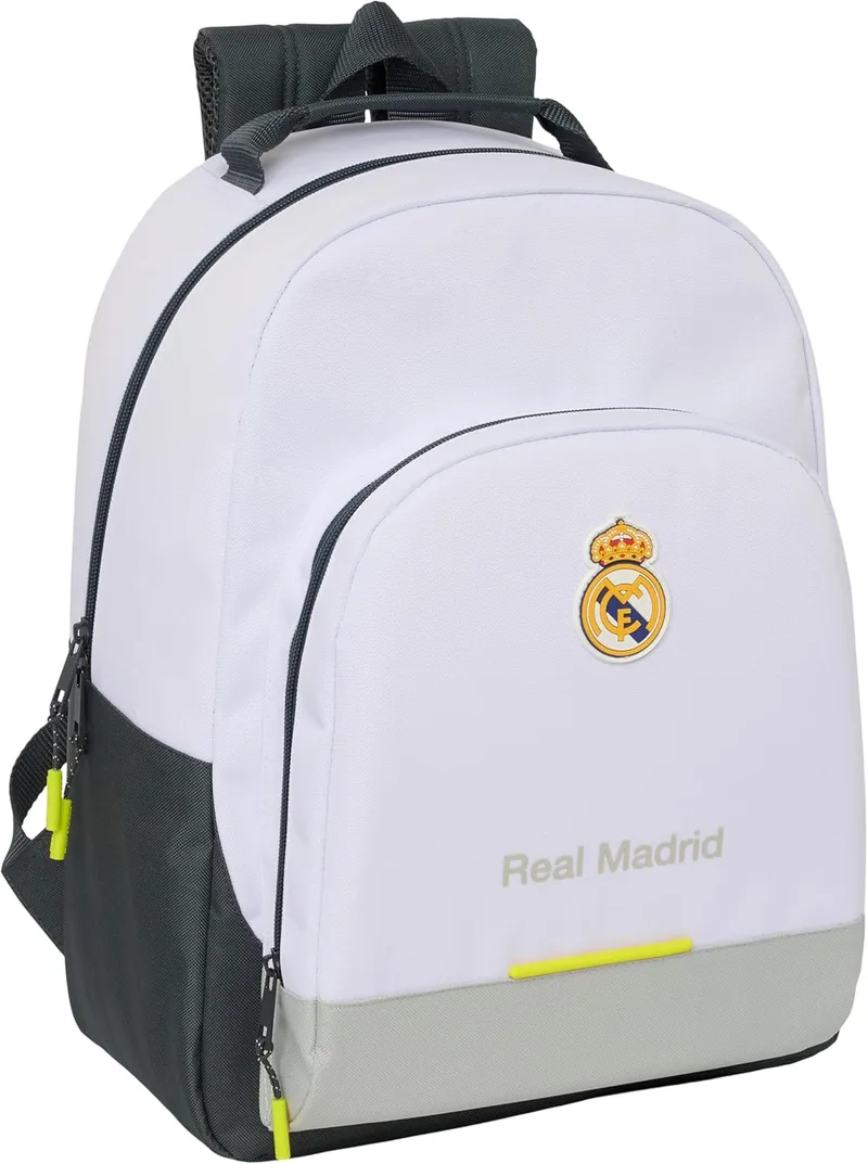 Safta ▫️ REAL MADRID EQUIPACIÓN 25/26 - Mochila Escolar Adaptável ao Carrinho, Mochila, Ideal para Crianças de Diferentes Idades, Confortável e Versátil, Qualidade e Resistência, 32x15x42 cm