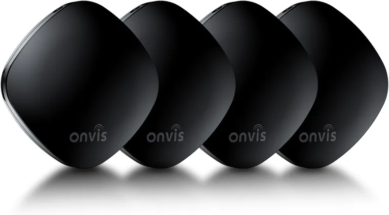 Onvis ▫️ Localizador de Objectos Bluetooth, Localizador Inteligente Funciona com a Pesquisa da Apple (apenas iOS), IP68 à prova de água, 3 anos de duração da bateria, Localizador para Chaves, Bagagem, Bagagem (4 Pack)
