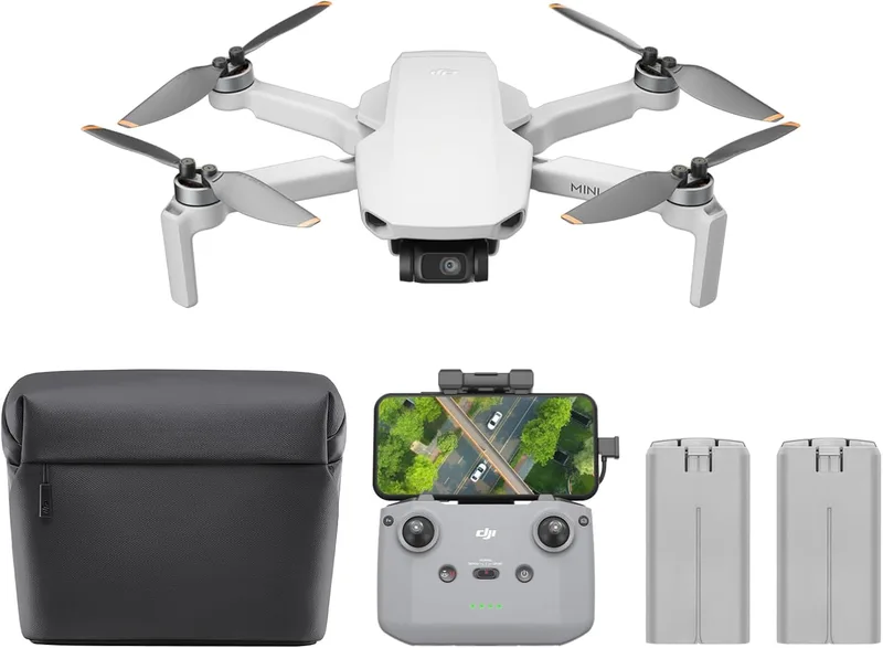 DJI ▫️ Mini 4K Camera Pack, drone com câmara 4K UHD, menos de 249 g, estabilização de 3 eixos, transmissão de vídeo até 10 km, retorno automático, 2 baterias para um tempo de voo máximo de 62 min.