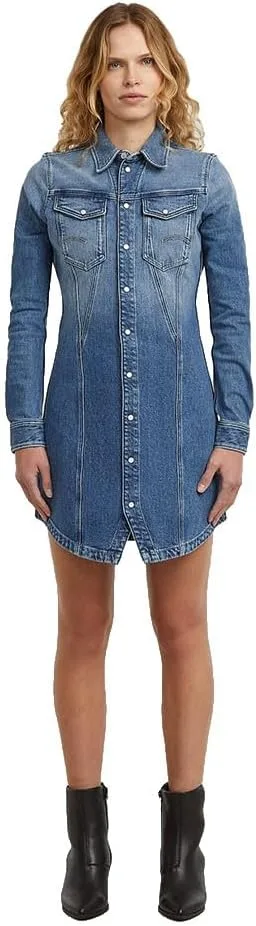 G-STAR ▫️ Vestido Camisa de Manga Comprida com Bainha Asimétrica para Mulher
