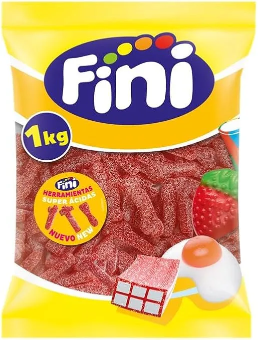 Fini ▫️ Doces Super Ácidos | Saco de 1 kg | Doces com sabor a morango | Ideais para eventos, aniversários, Halloween ou Natal.