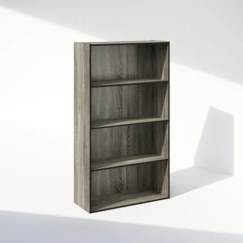 Furinno ▫️ Estante Simple de 4 níveis, 24x60x105, para sala, quarto ou escritório, em carvalho francês 5