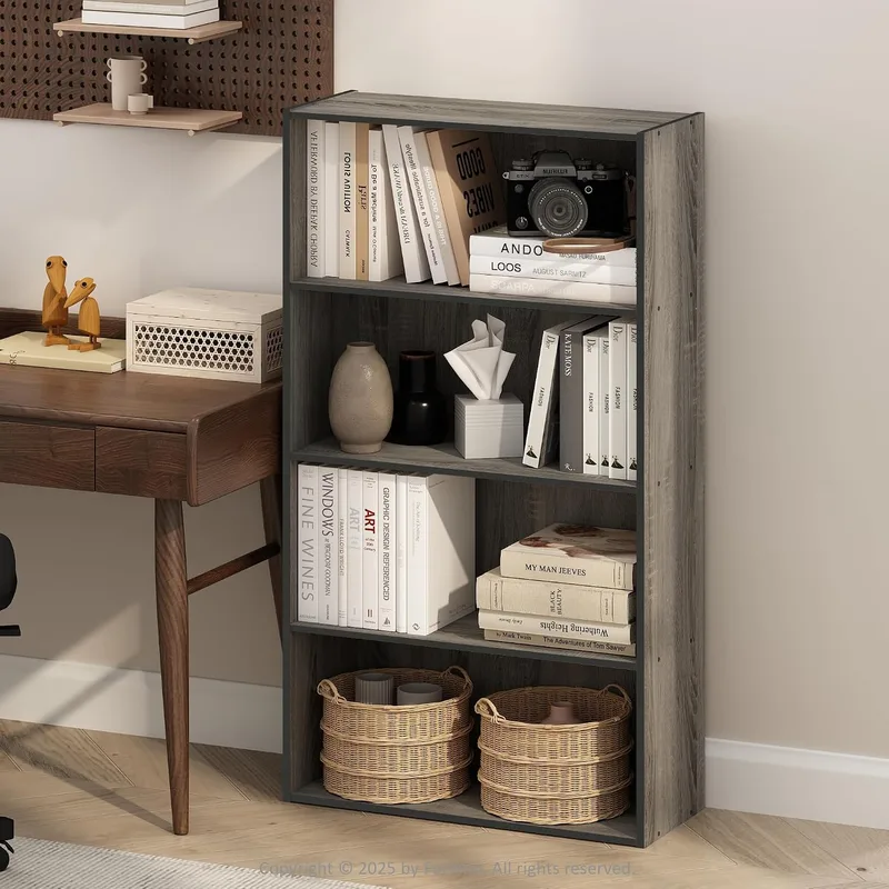 Furinno ▫️ Estante Simple de 4 níveis, 24x60x105, para sala, quarto ou escritório, em carvalho francês