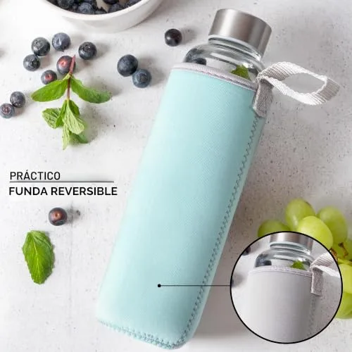 Moritz & Moritz ▫️ Garrafa de vidro de 500 ml com capa de neoprene – Antigotejamento e adequada para bebidas com gás – Garrafa de água de vidro de borossilicato para desporto, escritório, universidade e viagens 4