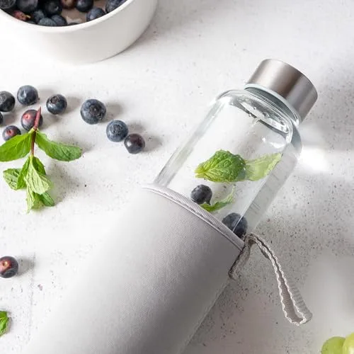 Moritz & Moritz ▫️ Garrafa de vidro de 500 ml com capa de neoprene – Antigotejamento e adequada para bebidas com gás – Garrafa de água de vidro de borossilicato para desporto, escritório, universidade e viagens 7