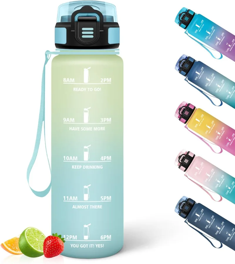 HoneyHolly ▫️ Garrafa de água 500ML, Garrafa de água à prova de fugas, Garrafa de água de fitness reutilizável, com marcador de tempo, Garrafa para correr, andar de bicicleta, trabalhar, escola, etc.
