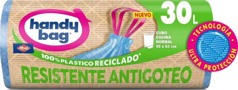 Handy Bag ▫️ Sacos do lixo resistentes e à prova de fugas, 100% reciclados, com fecho automático, 30 L, 12 sacos, 1 embalagem