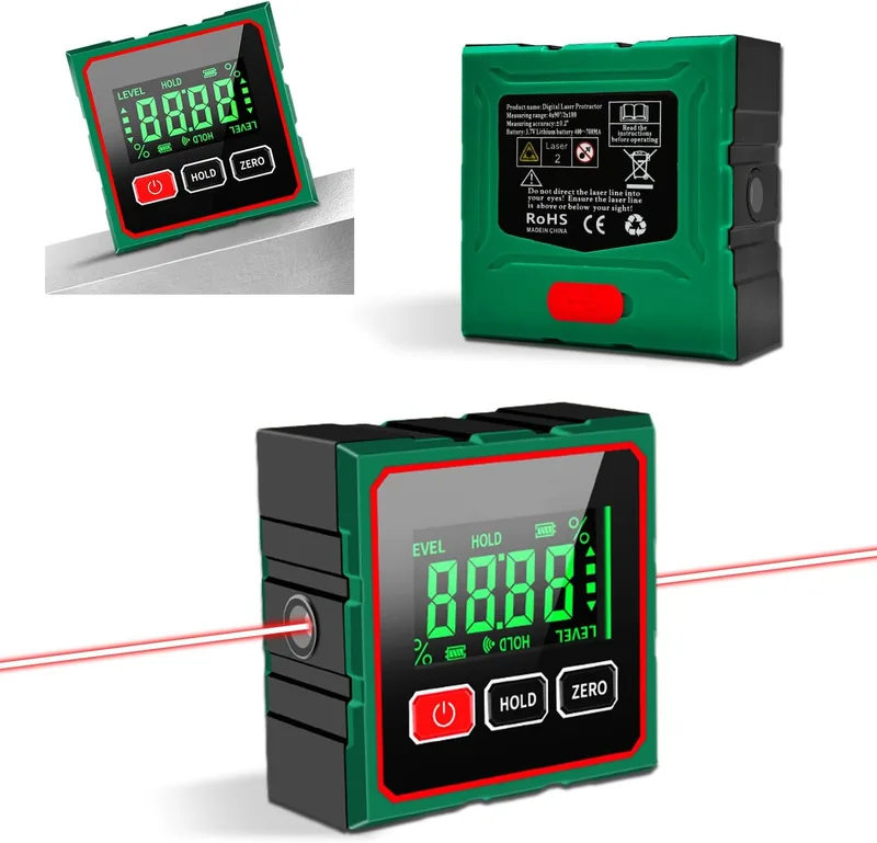Diseleri ▫️ Inclinómetro digital magnético com laser, mini nivelador, 4 lados, magnético, digital, medidor eletrónico de ângulos a laser, visor de ângulos, nível de bolha