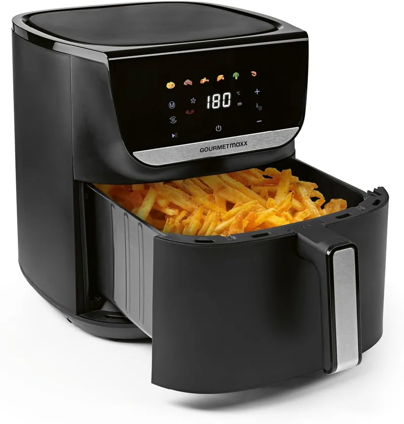 GOURMETmaxx ▫️ AirGenius Fritadeira de ar quente, 7,5 l, fritadeira com & 7 programas, mini forno, fritura com baixo teor de gordura para um máximo de 7 pessoas, fritadeira de ar quente com visor a cores