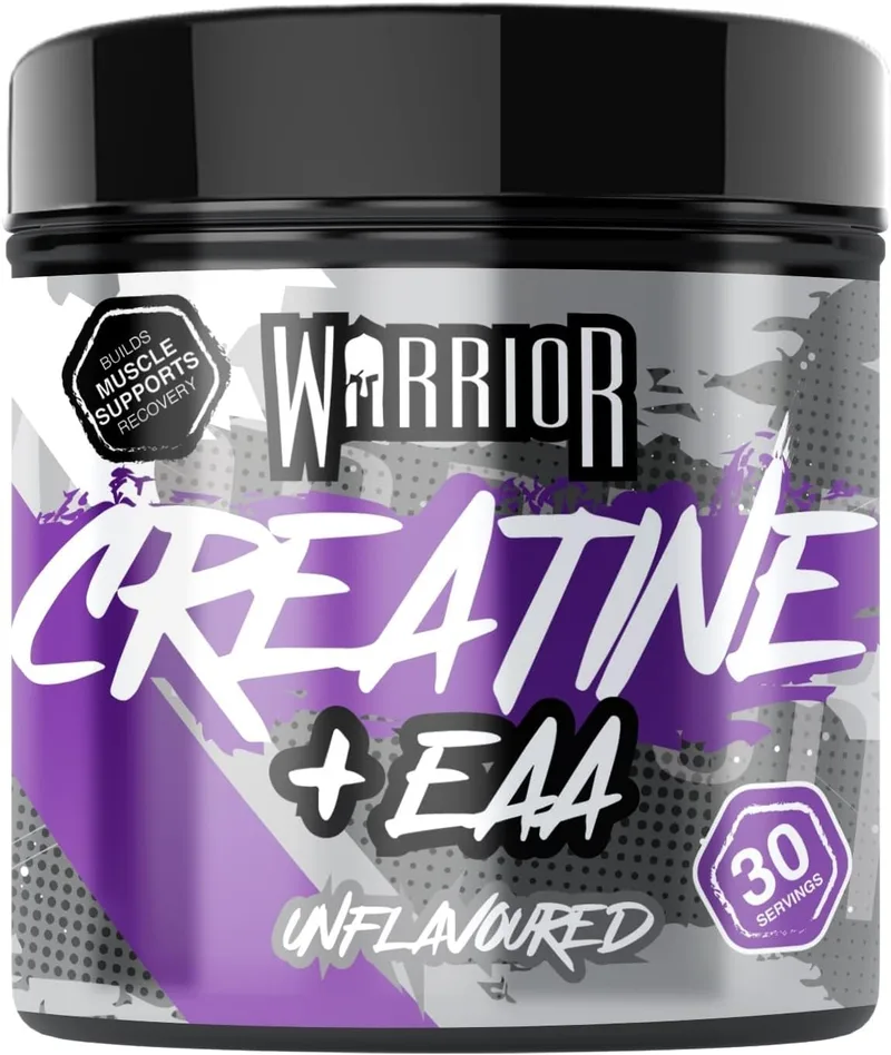 Warrior ▫️ Creatina Monohidratada + EAA 270 g - 30 doses - Fórmula para recuperação e apoio muscular com suplemento de desempenho - Aminoácidos essenciais em pó para o treino (sem sabor)