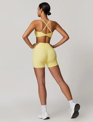 IDOPIP ▫️ Conjunto desportivo feminino para fitness: conjunto de ginásio de 2 peças com decote em V, sutiã e leggings curtas – Roupa desportiva de verão para ioga, pilates e treino 6