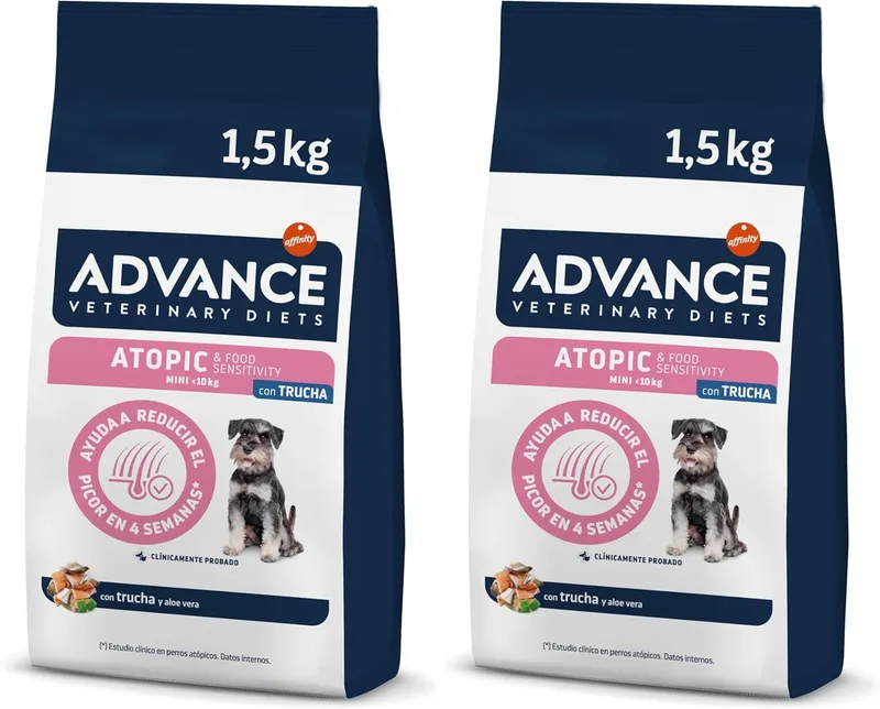 affinity ADVANCE VETERINARY DIETS ▫️ Advance Veterinary Diets Atopic Mini - Alimento para cães com dermatite atópica e truta - 1,5kg (Embalagem de 2)