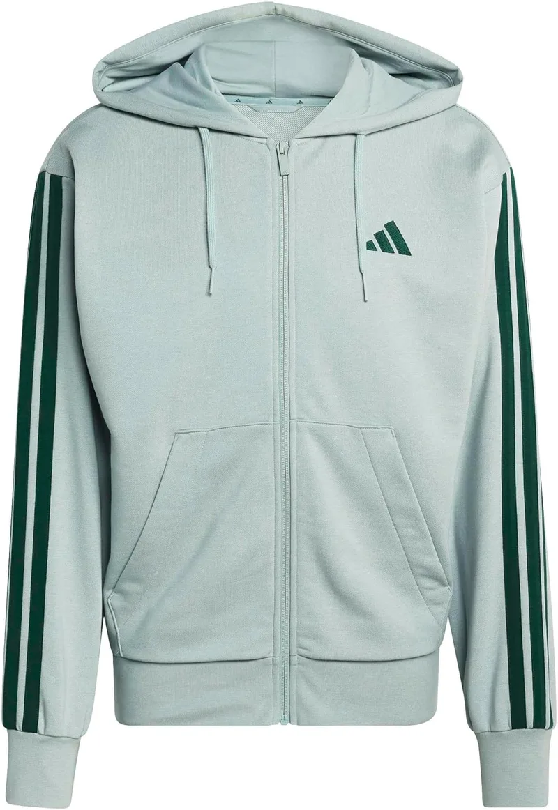 adidas ▫️ Casaco com capuz de felpo francês Essentials para homem, com 3 riscas