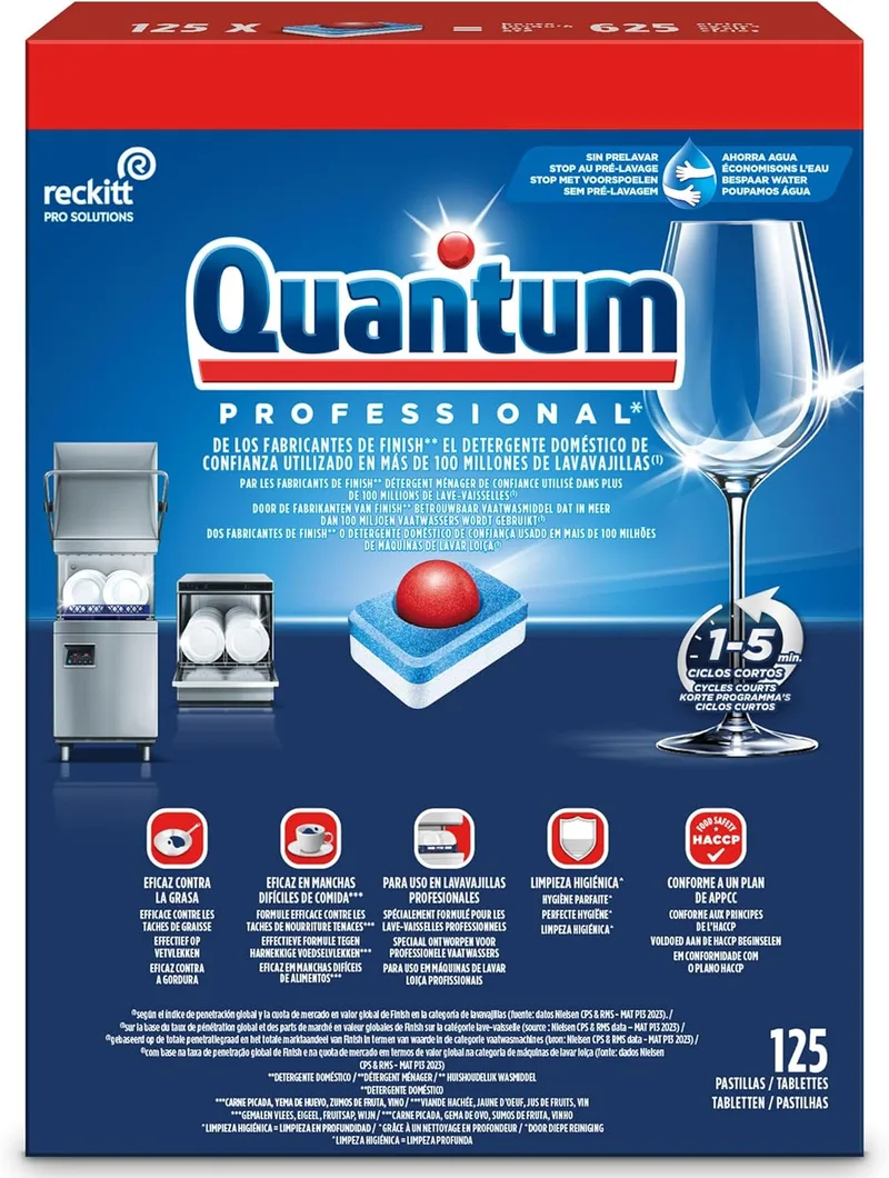 Finish ▫️ Quantum Professional, pastilhas para máquinas de lavar loiça para uso profissional, 125 pastilhas