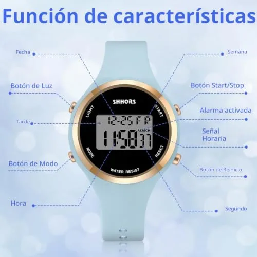 OFFCUP ▫️ Relógio para mulher com bracelete de silicone, relógios desportivos com LED, relógios digitais para mulher com alarme, luz LED e data, relógio de pulso para atividades ao ar livre, ideal para estudantes e meninas 4