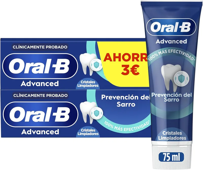 Oral-B ▫️ Advanced Tartar Prevention Pasta de dentes anti-tártaro com flúor e cristais de limpeza profunda, embalagem económica 2x75ml, pasta de dentes com sabor a hortelã-pimenta