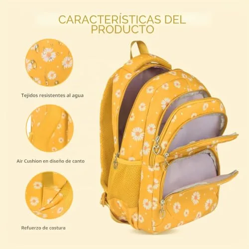 SIVENKE ▫️ Mochila escolar para meninas, adolescentes e mulheres, mochila escolar, conjunto de mochila escolar para meninas, escola, tempo livre, com bolsa para o almoço e estojo, amarela, mochila para crianças 6