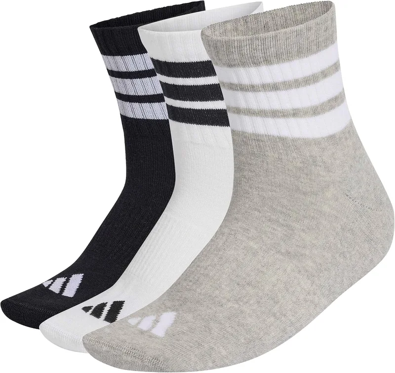adidas ▫️ Unissexo MEIAS DESPORTIVAS DE CANO MÉDIO COM ALCANDO 3 STRIPES (3 PARES)
