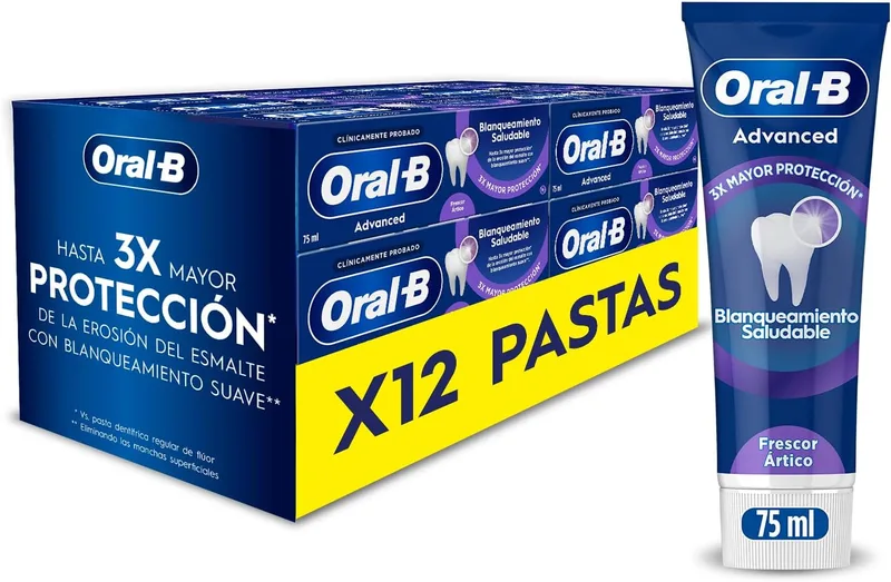 Oral-B ▫️ Advanced Healthy Whitening, pasta de dentes branqueadora, embalagem de 12 x 75 ml, pasta de dentes para refrescar o hálito, pasta de dentes com sabor a menta