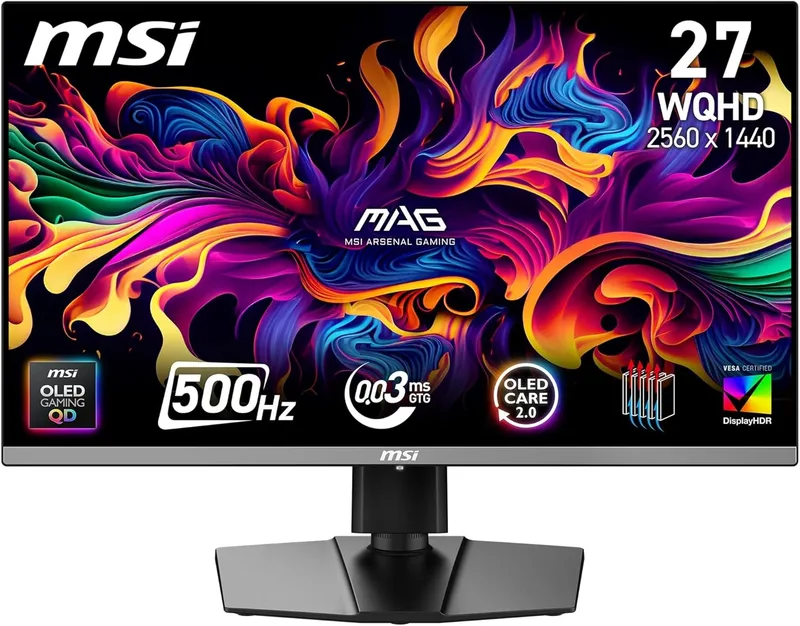 MSI ▫️ Monitor para jogos mag 272QP QD-OLED X50 de 27 polegadas WQHD, painel OLED Quantum Dot 2560 x 1440, 500 Hz, 0,03 ms, DisplayHDR True Black 500, AMD FreeSync Pro, HDMI 2.1, DP 1.4a, preto