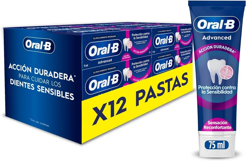 Oral-B ▫️ Advanced Sensitivity Protection Pasta de dentes com flúor, embalagem de 12 x 75 ml, pasta de dentes sensível reconfortante, pasta de dentes com sabor a hortelã-pimenta e eucalipto para dentes sensíveis