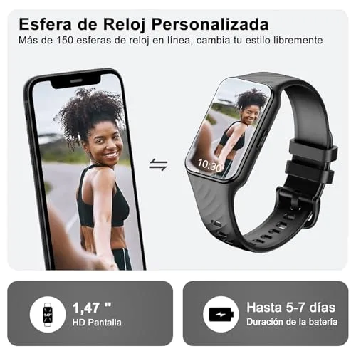 Blackview ▫️ Smartwatch, Relógio Inteligente de 1,47" para Homem e Mulher - 24 Modos Desportivos, Oxímetro (SpO2), Podómetro, Monitor de Sono, Pulsómetro, Bateria de Grande Capacidade de 300 mAh, Pulseira de Atividade Compatível com Android e iOS 4