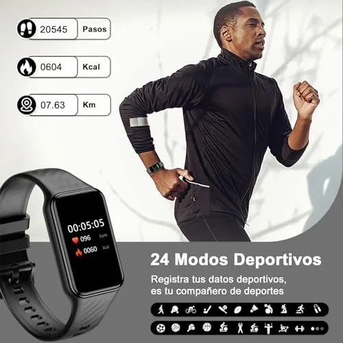 Blackview ▫️ Smartwatch, Relógio Inteligente de 1,47" para Homem e Mulher - 24 Modos Desportivos, Oxímetro (SpO2), Podómetro, Monitor de Sono, Pulsómetro, Bateria de Grande Capacidade de 300 mAh, Pulseira de Atividade Compatível com Android e iOS 5