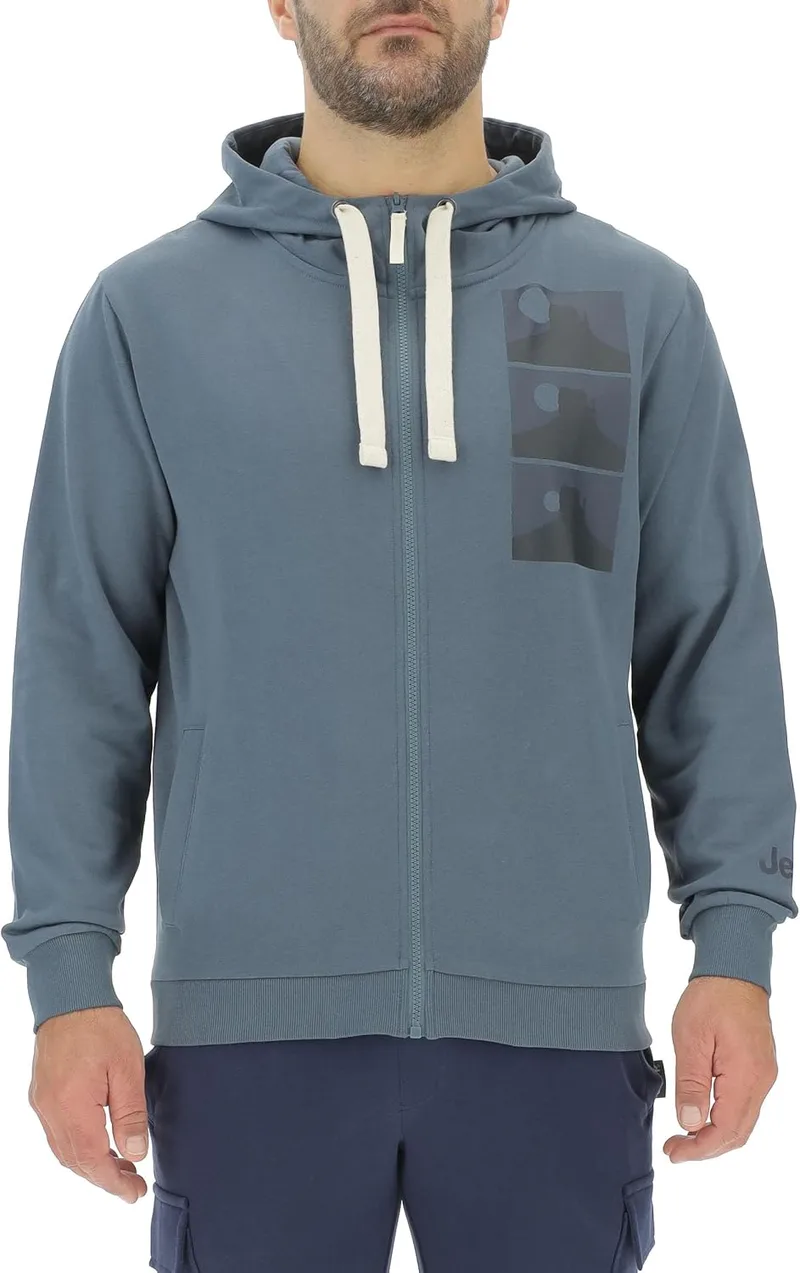 Jeep ▫️ Camisola com capuz e fecho completo J Man, com bolsos laterais - Estampado «Mountain Sunsets» e estampado no pulso J24s - Camisola para homem