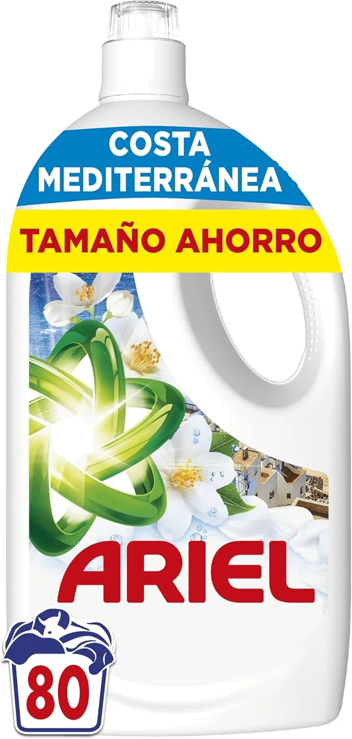 Ariel ▫️ Detergente Líquido para Máquina de Lavar Roupa, 80 Lavagens, Aroma Brisa Marinha e Jasmim, Edição Limitada Costa Mediterrânica