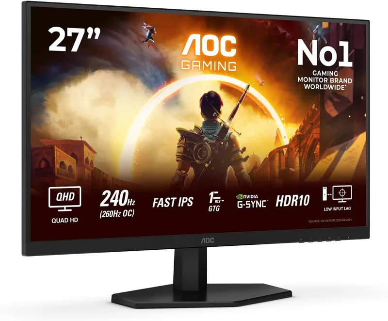 AOC ▫️ Monitor para jogos Q27G42ZE de 27 polegadas, 260 Hz, painel IPS rápido, 0,3 HDR10, sincronização adaptável, compatível com G-Sync, (2560x1440 HDMI 1x 2.0 DP 1x 1.4) Preto