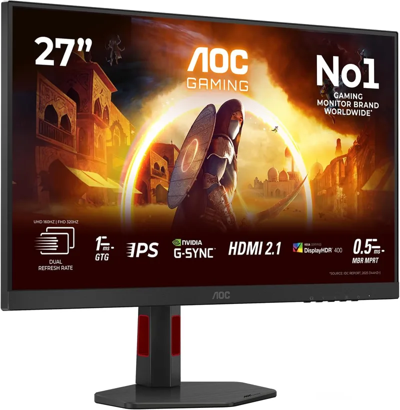 AOC ▫️ Monitor de jogos U27G4R de 27 polegadas, painel Fast IPS de 160 Hz, 0,5 HDR400, Adaptive Sync, G-Sync Compatível, Altura Ajustável, (3840x2160, 2x HDMI 2.1, 1x DP 1.4, Hub USB) Preto