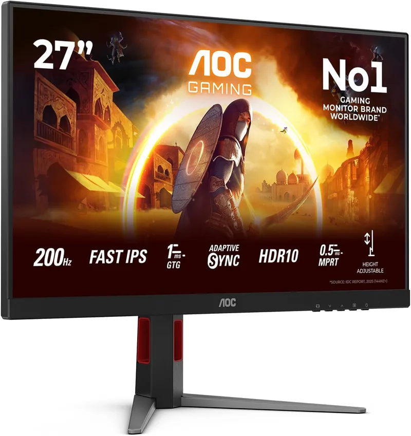 AOC ▫️ Monitor para jogos 27G4HA de 27 polegadas, painel IPS rápido de 200 Hz, 0,5 HDR10, sincronização adaptativa, compatível com G-Sync, altifalantes, ajustável em altura, (1920x1080 HDMI 2X 2.0) Preto