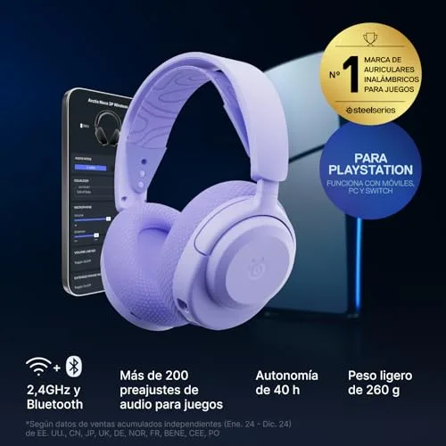 SteelSeries ▫️ Auscultadores de jogos sem fios Arctis Nova 3P multiplataforma - Aplicação - Bateria com 40 horas de autonomia - Controladores magnéticos de neodímio - 2,4 GHz/Bluetooth - Microfone removível - PS5, PS4, PC, Switch - Lavanda 2