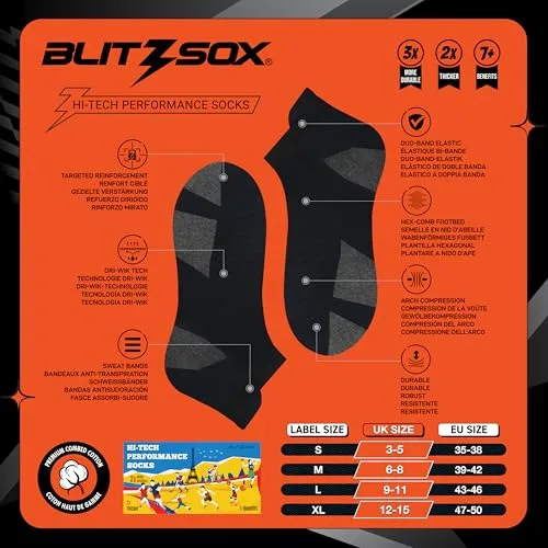 BLITZSOX ▫️ Meias desportivas para homem, para correr, almofadadas, respiráveis, de algodão, meias curtas, embalagem de 6 pares 4