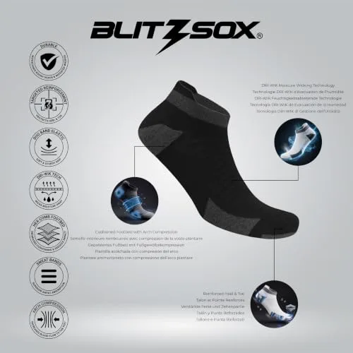 BLITZSOX ▫️ Meias desportivas para homem, para correr, almofadadas, respiráveis, de algodão, meias curtas, embalagem de 6 pares 6