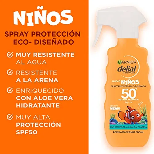 Garnier ▫️ DELIAL Spray Solar de Proteção Muito Elevada FPS 50+ Eco, Concebido para Crianças da Nemo, Muito Resistente à Água e Anti-Areia, 270 ml (Embalagem de 2) 4