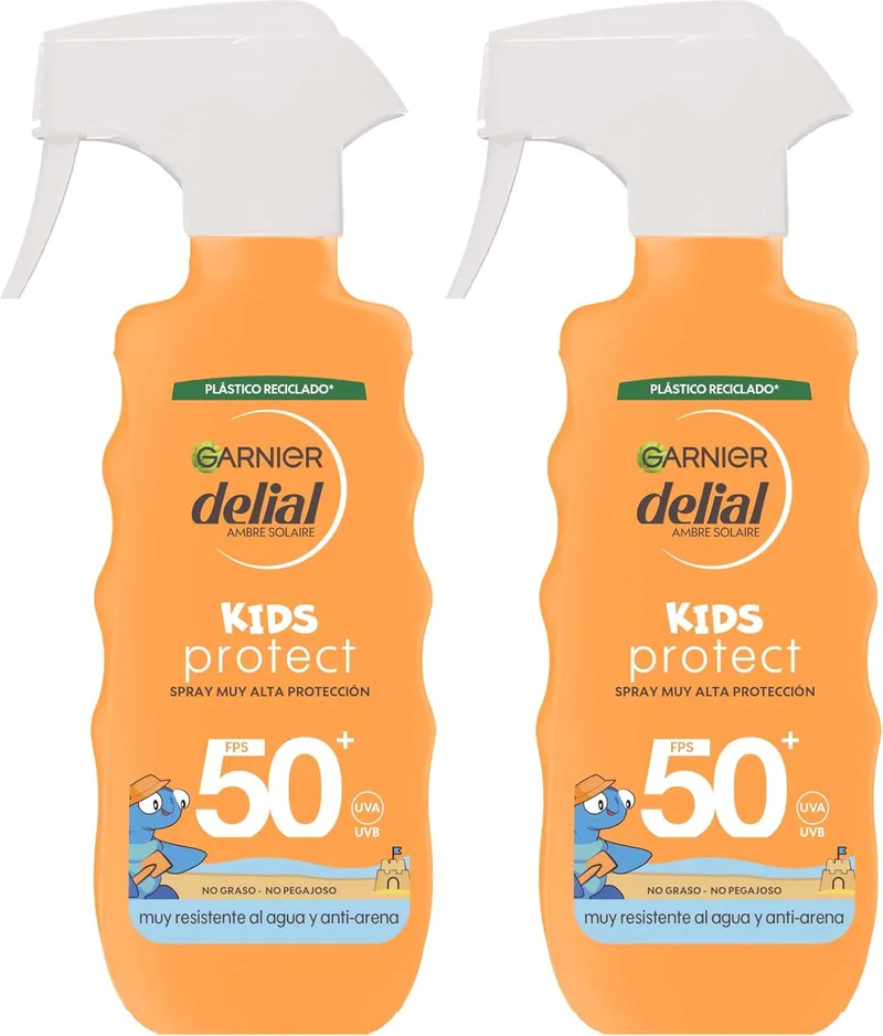 Garnier ▫️ DELIAL Spray Solar de Proteção Muito Elevada FPS 50+ Eco, Concebido para Crianças da Nemo, Muito Resistente à Água e Anti-Areia, 270 ml (Embalagem de 2)