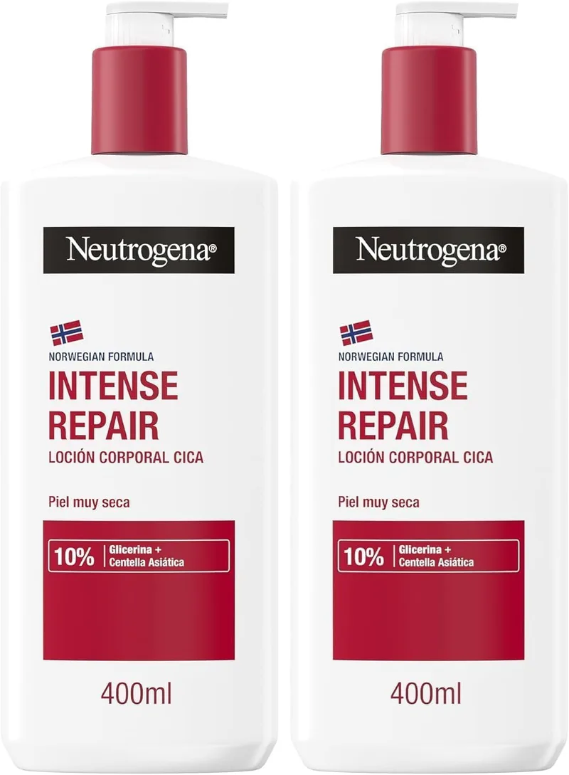 Neutrogena ▫️ Fórmula Norueguesa Loção Corporal CICA Reparação intensa para pele seca (400 ml), creme hidratante corporal reparador com centella asiática (Embalagem de 2)
