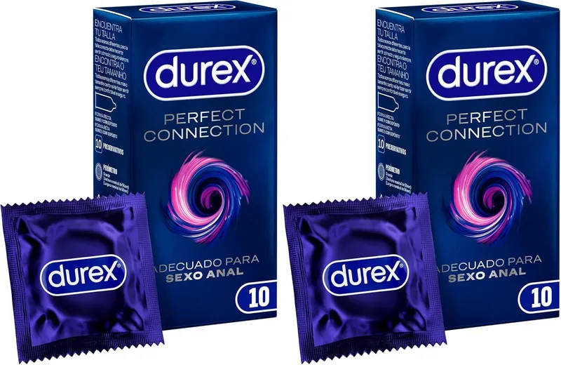 Durex ▫️ Preservativos Perfect Connection, Extra Lubrificados, Adequados para Sexo Anal, 10 preservativos, de silicone, sem fragrância (Embalagem de 2)