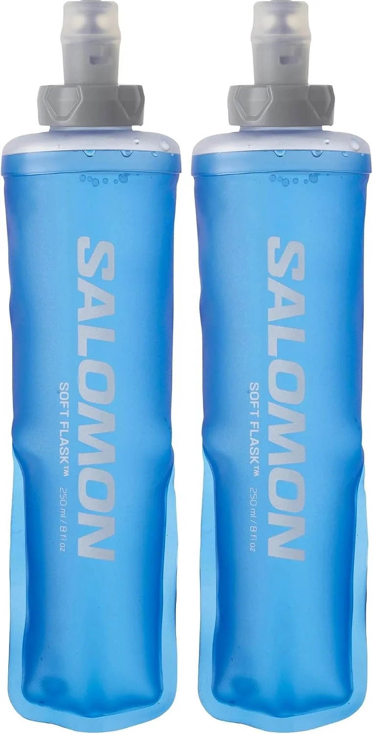 SALOMON ▫️ 250 ml: garrafa macia, flexível e confortável, válvula de alto fluxo, fácil de segurar, com compartimento para hidratação em percursos de trail curtos